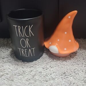 Rae Dunn Black Trick or Treat Holder with Orange Gnome Hat
